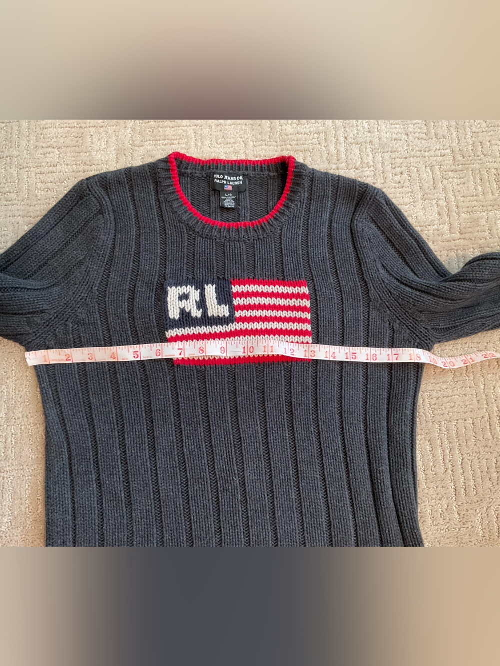 ♦️Vintage Women Polo Jeans Co Ralph Lauren USA Flag Sweater M/L EUC Americana - Picture 7 of 9